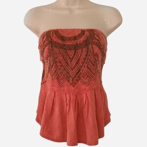 Strapless Orange Beaded Flowy Top